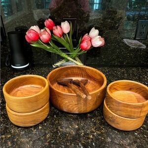 Vintage Genuine Teak 7 Piece Salad Bowl Set. EUC!